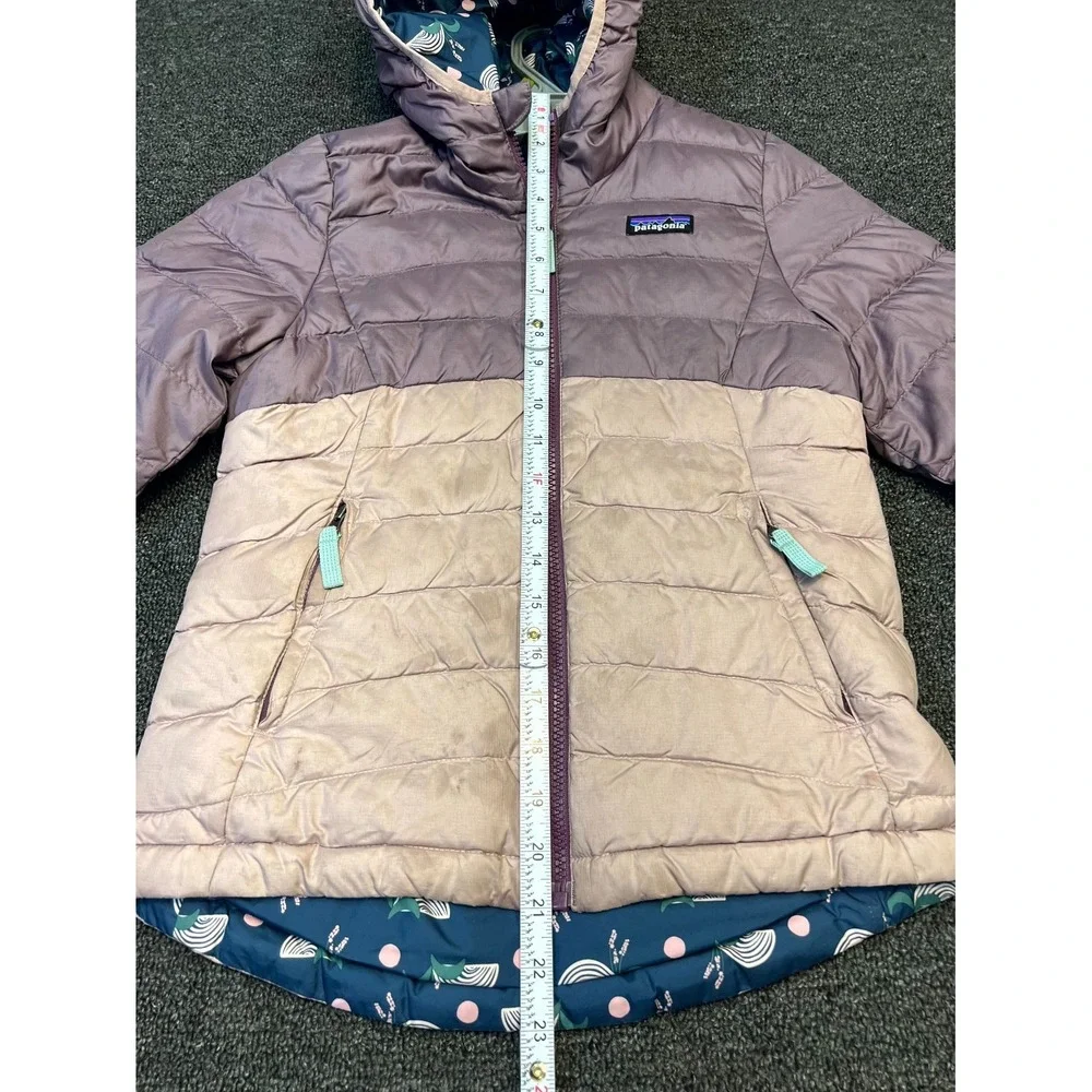 Patagonia Worn Wear Reversible Down Sweater Hooded Jacket Girls Purple Windproof